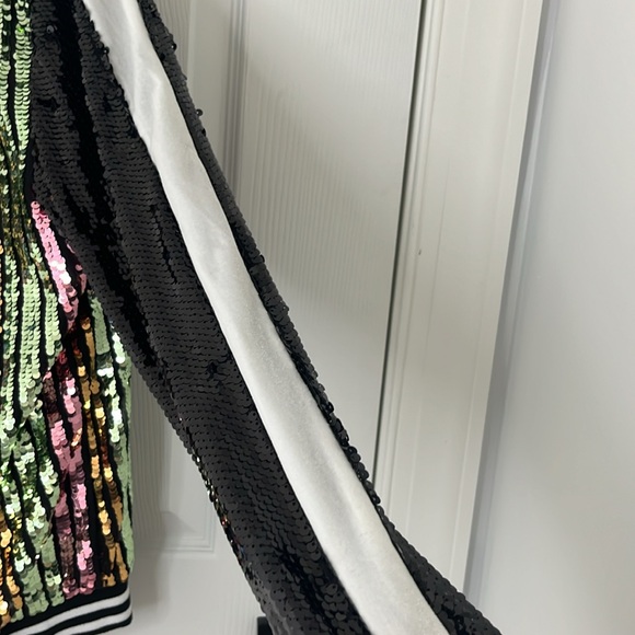 Adore multi color sequin and velour striped bomber jacket - Picture 3 of 4